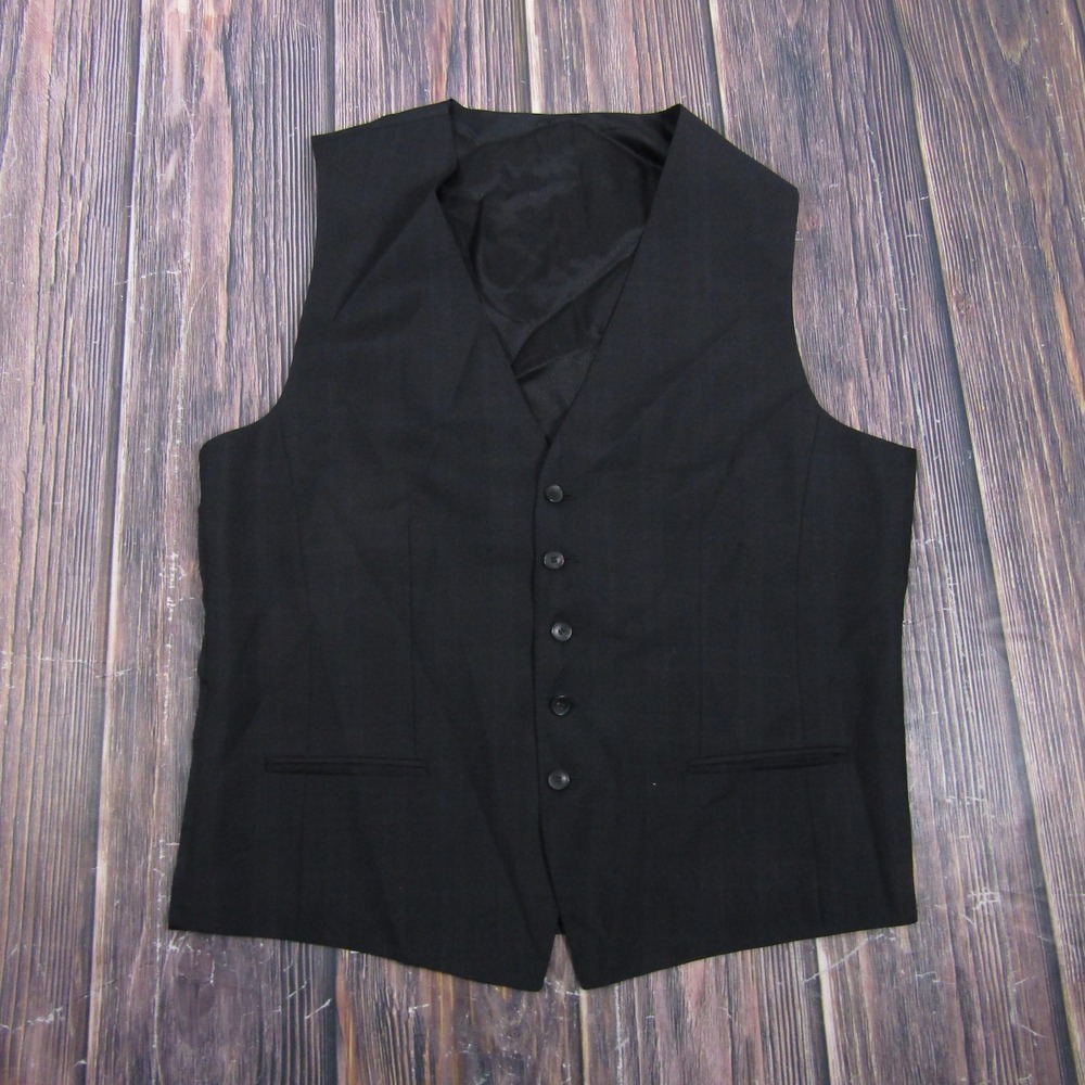Suit Vest Mens 44L‎ Black Solid 3 Piece Belted Formal Waistcoat Wedding Business